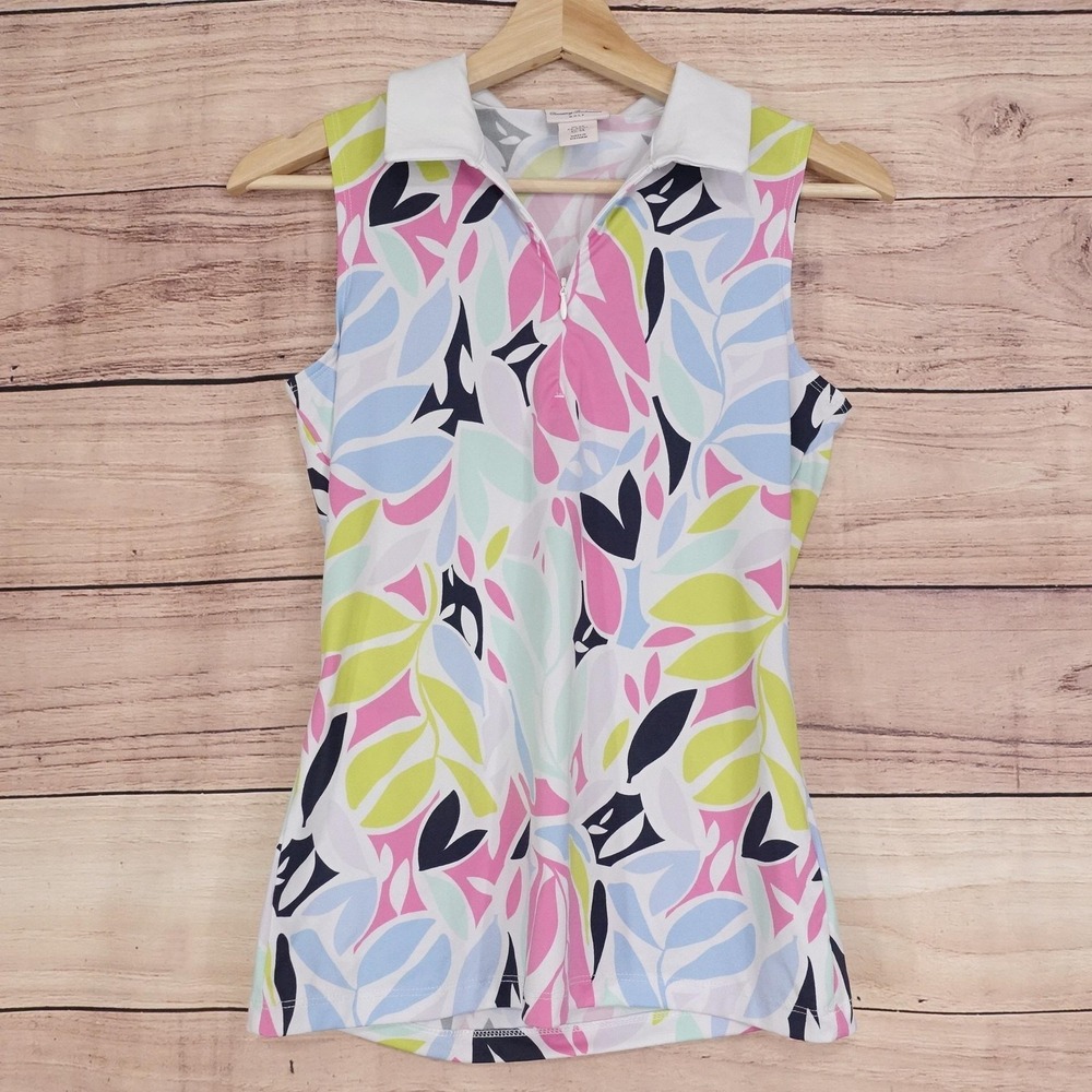 Tommy Bahama Golf Polo Womens XS Multicolor Floral Sleeveless Zip Shirt Top